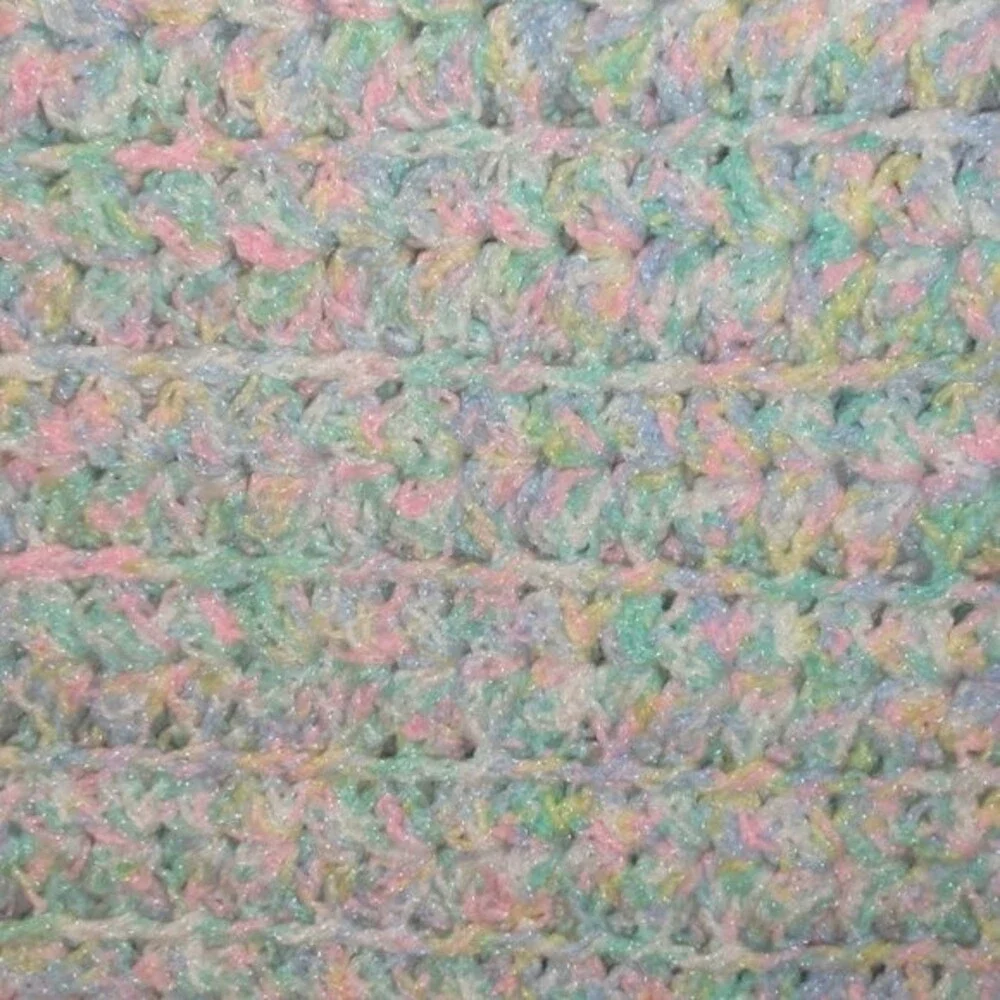Handmade Crochet Afghan‎ Throw Baby Blanket 47x64 Pink Blue Green Scalloped Ends